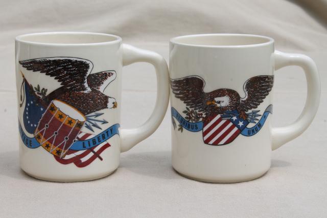 photo of Bicentennial vintage USA patriotic mugs, ceramic coffee cups w/ American flags & emblems #3