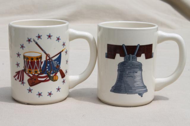 photo of Bicentennial vintage USA patriotic mugs, ceramic coffee cups w/ American flags & emblems #5