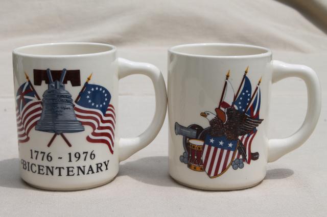 photo of Bicentennial vintage USA patriotic mugs, ceramic coffee cups w/ American flags & emblems #6