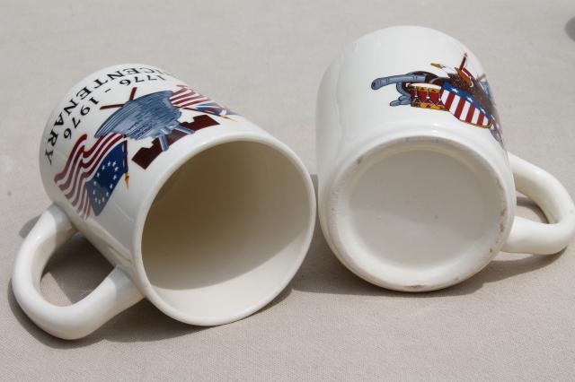 photo of Bicentennial vintage USA patriotic mugs, ceramic coffee cups w/ American flags & emblems #9