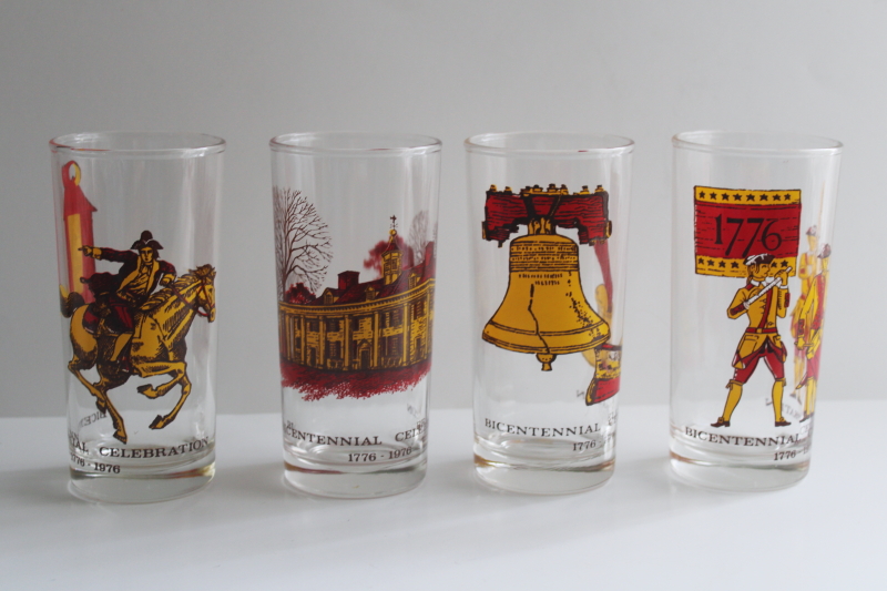 photo of Bicentennial vintage drinking glasses set, American revolution patriots, Liberty bell  #1