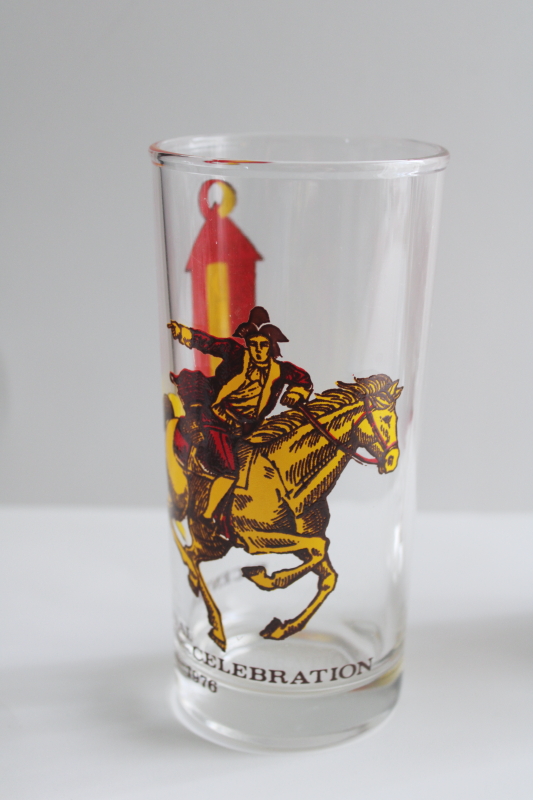 photo of Bicentennial vintage drinking glasses set, American revolution patriots, Liberty bell  #3