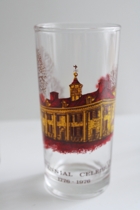 photo of Bicentennial vintage drinking glasses set, American revolution patriots, Liberty bell  #4