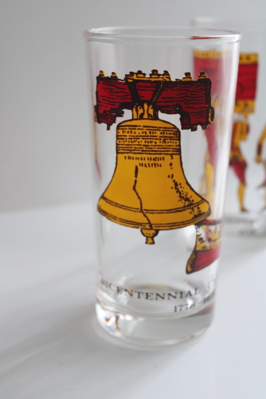 photo of Bicentennial vintage drinking glasses set, American revolution patriots, Liberty bell  #6