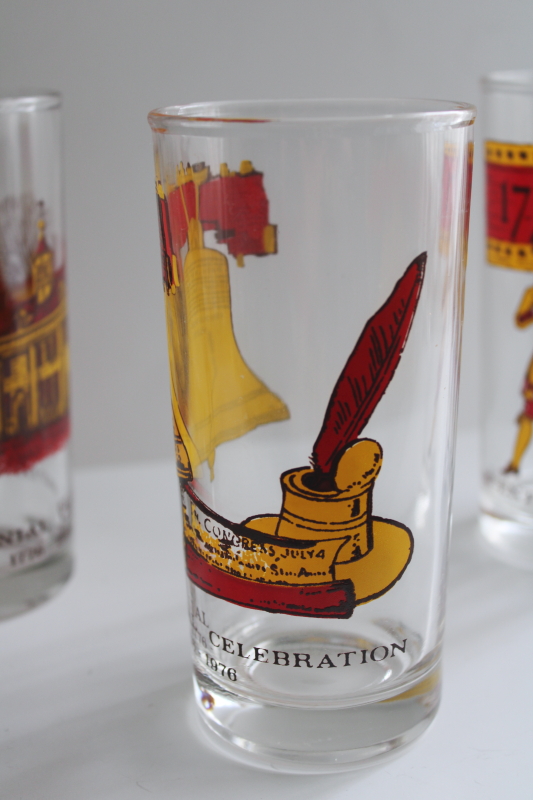 photo of Bicentennial vintage drinking glasses set, American revolution patriots, Liberty bell  #7