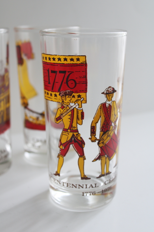 photo of Bicentennial vintage drinking glasses set, American revolution patriots, Liberty bell  #8