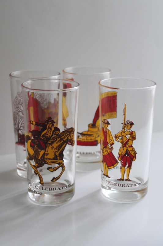 photo of Bicentennial vintage drinking glasses set, American revolution patriots, Liberty bell  #9