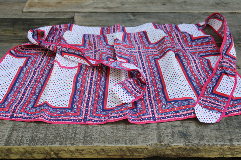 photo of Bicentennial vintage kitchen half apron, red white blue bandana print all cotton fabric  #1