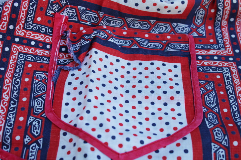 photo of Bicentennial vintage kitchen half apron, red white blue bandana print all cotton fabric  #2