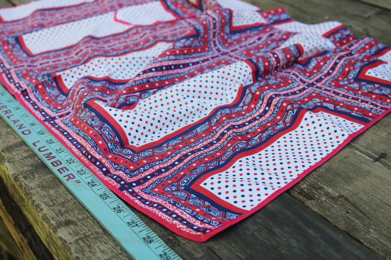 photo of Bicentennial vintage kitchen half apron, red white blue bandana print all cotton fabric  #3