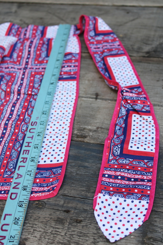photo of Bicentennial vintage kitchen half apron, red white blue bandana print all cotton fabric  #4