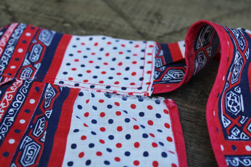 photo of Bicentennial vintage kitchen half apron, red white blue bandana print all cotton fabric  #5
