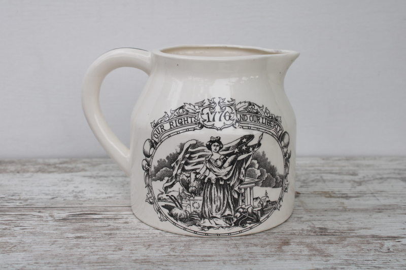 photo of Bicentennial vintage patriotic antique print jug black transferware Liberty Our Rights #1