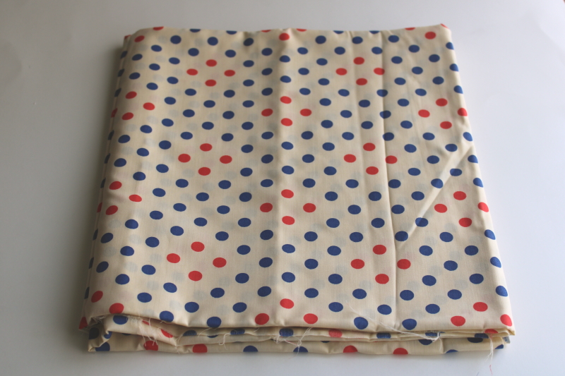 photo of Bicentennial vintage red & blue dots polka dot print poly cotton fabric, 70s mod  #1