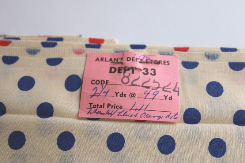 photo of Bicentennial vintage red & blue dots polka dot print poly cotton fabric, 70s mod  #2