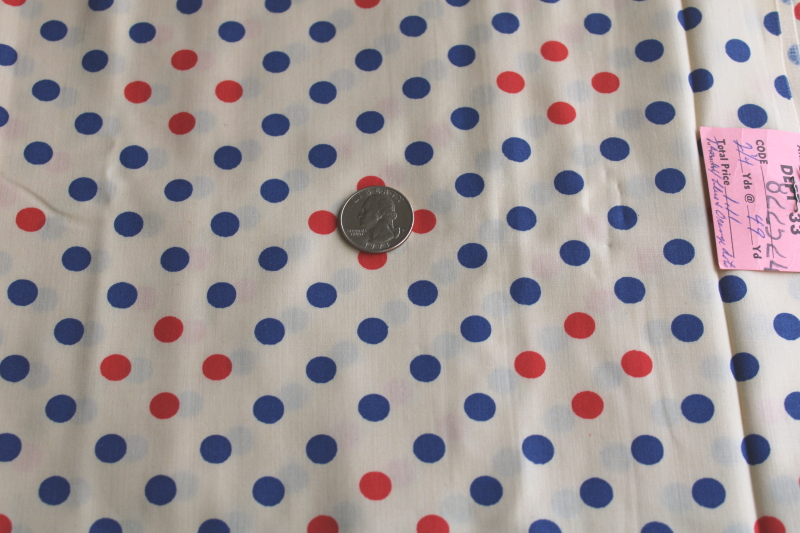 photo of Bicentennial vintage red & blue dots polka dot print poly cotton fabric, 70s mod  #3