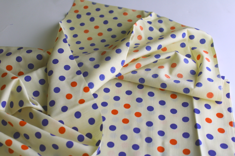 photo of Bicentennial vintage red & blue dots polka dot print poly cotton fabric, 70s mod  #4