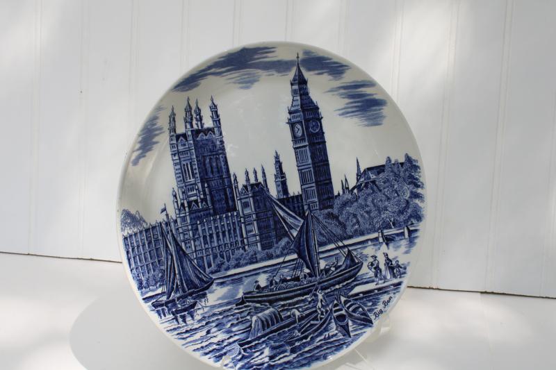 photo of Big Ben London souvenir plate vintage blue & white transferware Johnson Bros china #2