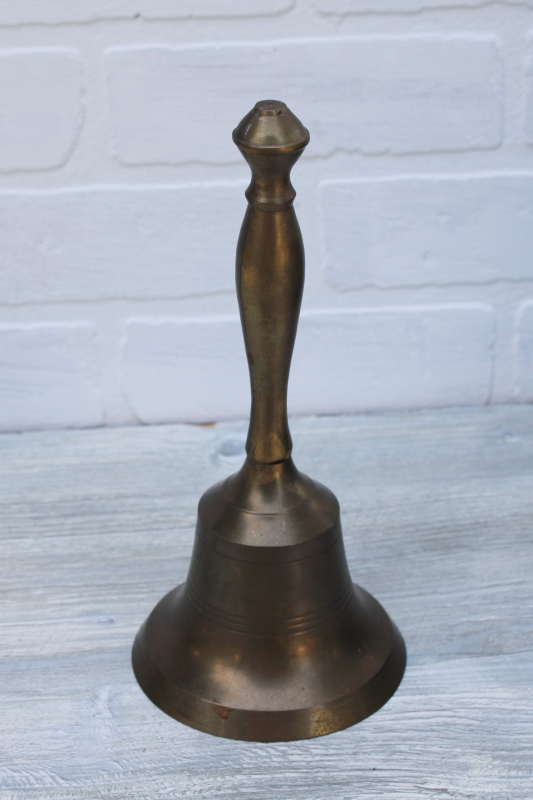 photo of Big brass school bell or dinner bell, vintage solid brass hand bell #1