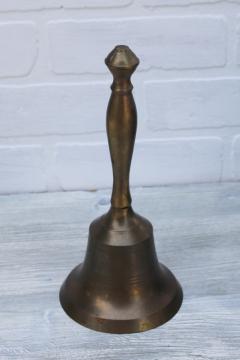 catalog photo of Big brass school bell or dinner bell, vintage solid brass hand bell