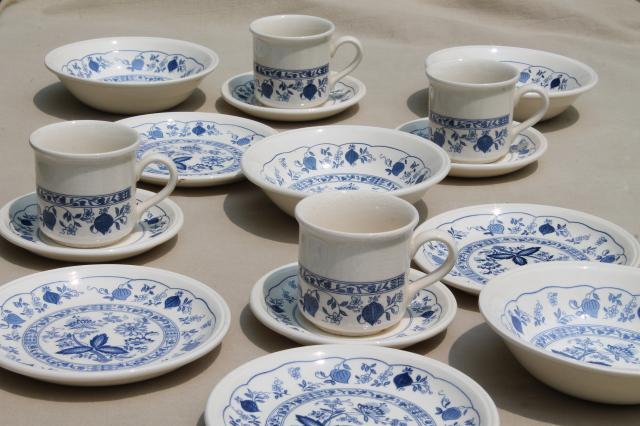 photo of Biltons - England blue onion vintage china breakfast dishes set, tea mugs, bowls, plates #1