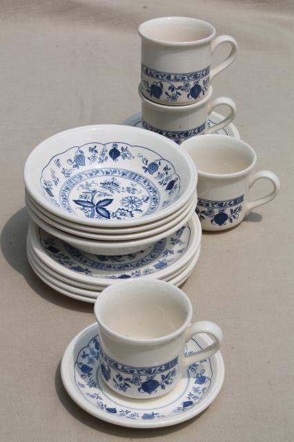 photo of Biltons - England blue onion vintage china breakfast dishes set, tea mugs, bowls, plates #3