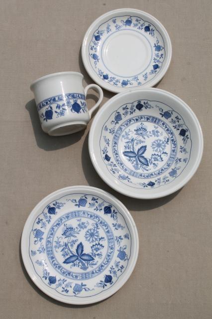 photo of Biltons - England blue onion vintage china breakfast dishes set, tea mugs, bowls, plates #6