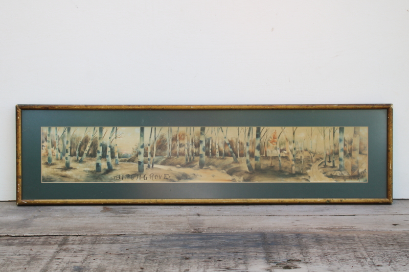 photo of Birch Grove antique original watercolor painting 1909 artist signed winter woods cabin homestead landscape  #1