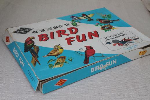 photo of Bird Fun song birds puzzles, vintage Built Rite children's puzzle game set #6