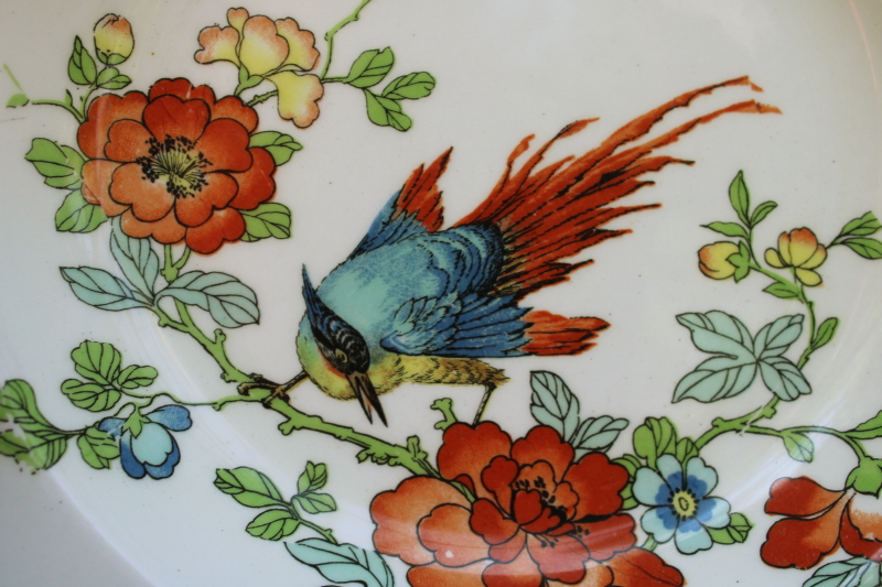 photo of Bird of Paradise antique Wood & Sons china large soup bowls, 1917 patent date vintage chinoiserie  #5