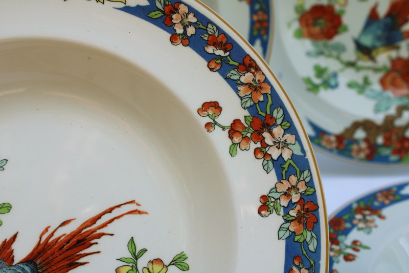photo of Bird of Paradise antique Wood & Sons china large soup bowls, 1917 patent date vintage chinoiserie  #6
