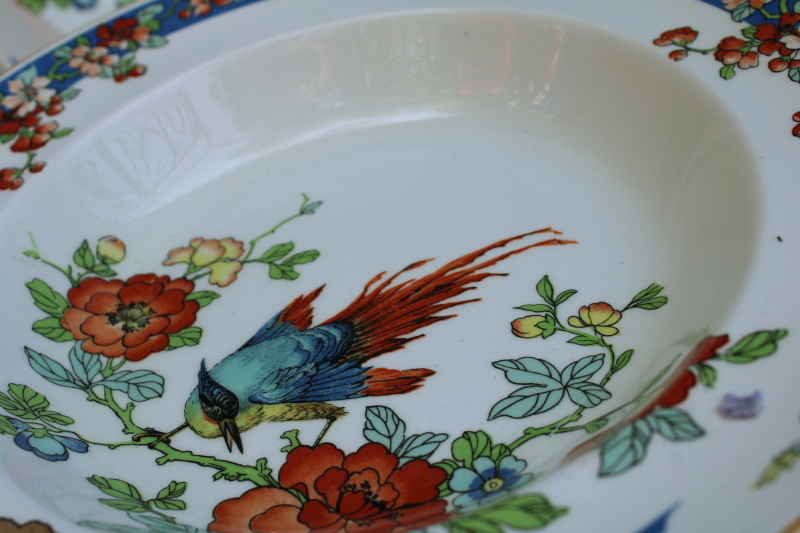 photo of Bird of Paradise antique Wood & Sons china large soup bowls, 1917 patent date vintage chinoiserie  #7