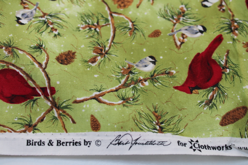 photo of Birds Berries Barb Tortillotte holiday print quilting cotton fabric Clothworks discontinued #1
