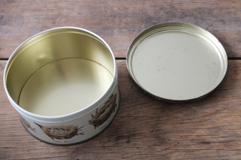 photo of Birds nests print vintage Dept 56 round metal tin, antique style artwork natural history  #2