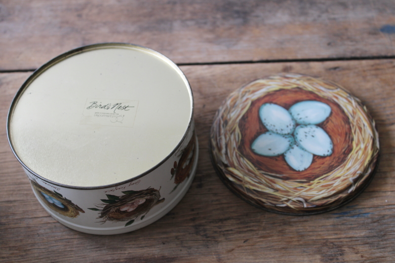 photo of Birds nests print vintage Dept 56 round metal tin, antique style artwork natural history  #3