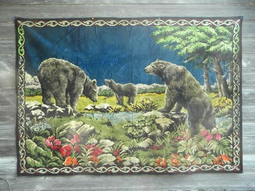 photo of Black bears! vintage tapestry plush, cabin/lodge wall hanging #1