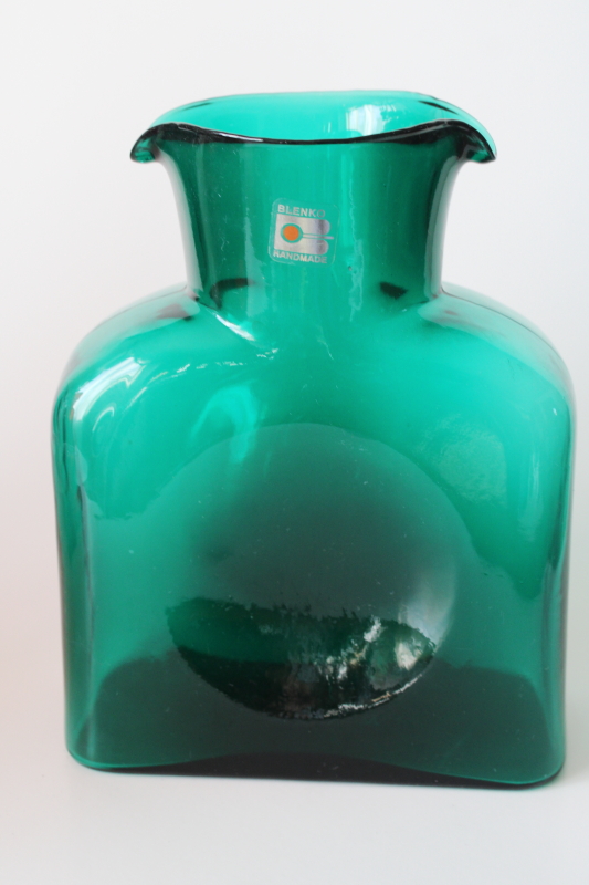 photo of Blenko 384 water bottle carafe emerald teal green color, MCM vintage glassware  #1
