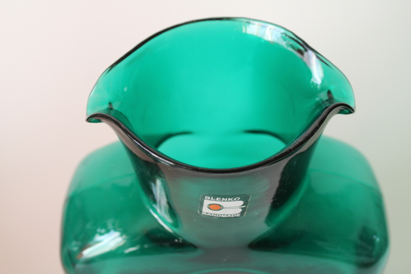 photo of Blenko 384 water bottle carafe emerald teal green color, MCM vintage glassware  #2