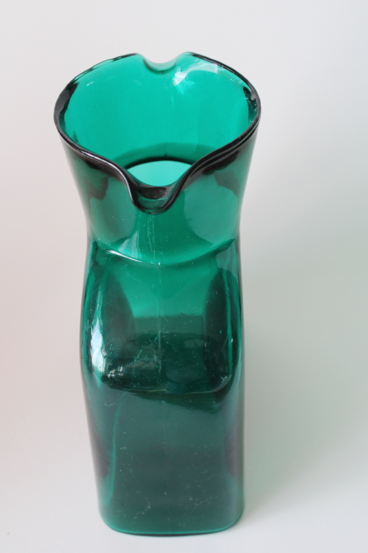 photo of Blenko 384 water bottle carafe emerald teal green color, MCM vintage glassware  #3