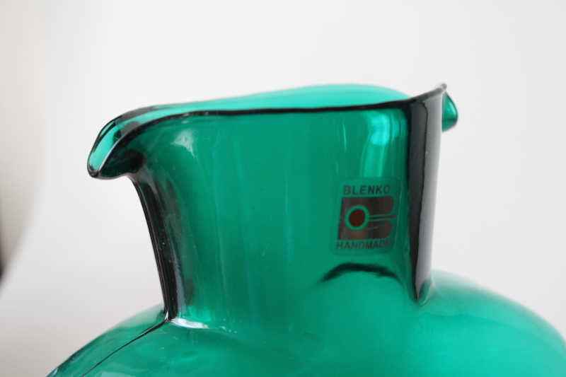 photo of Blenko 384 water bottle carafe emerald teal green color, MCM vintage glassware  #5