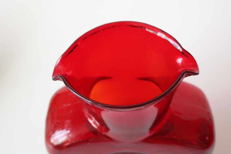 photo of Blenko 384 water bottle carafe orange cadmium glow red color, MCM vintage glassware #2