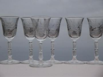 catalog photo of Blossoms Libbey Rock Sharpe cordial glasses, tiny vintage wine goblets 