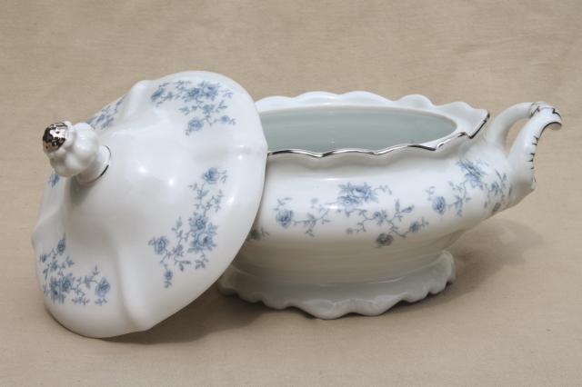 photo of Blue Garland china covered bowl serving dish, vintage Bavaria mark Johann Haviland #3