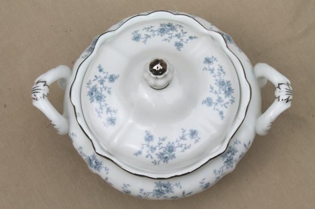 photo of Blue Garland china covered bowl serving dish, vintage Bavaria mark Johann Haviland #5