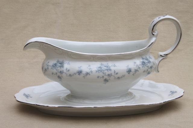 photo of Blue Garland china gravy boat w/ attached under plate, vintage Bavaria mark Johann Haviland #1