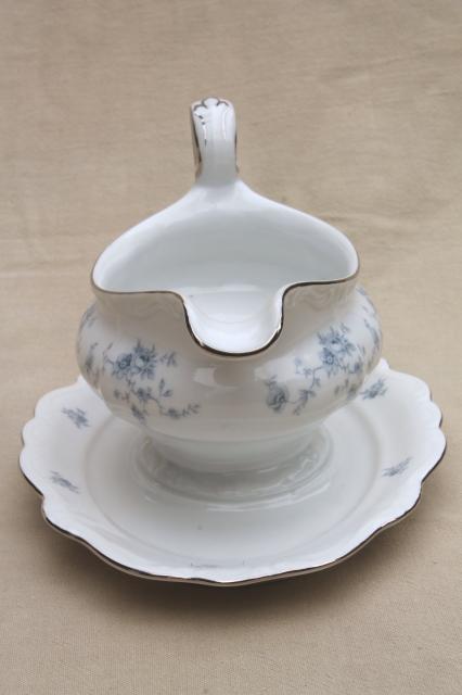 photo of Blue Garland china gravy boat w/ attached under plate, vintage Bavaria mark Johann Haviland #2