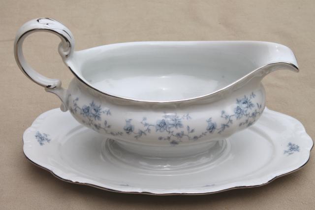 photo of Blue Garland china gravy boat w/ attached under plate, vintage Bavaria mark Johann Haviland #5