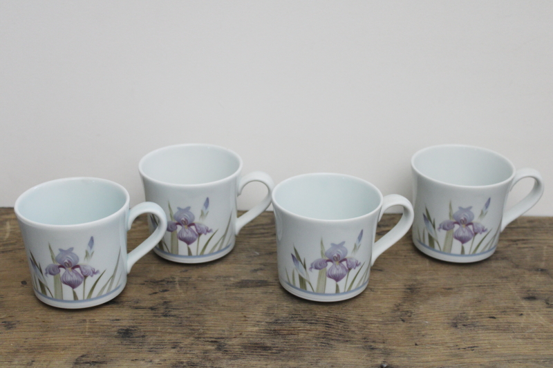 photo of Blue Iris Royal Doulton china cups or mugs set of four, 1980s vintage Lambethware #1