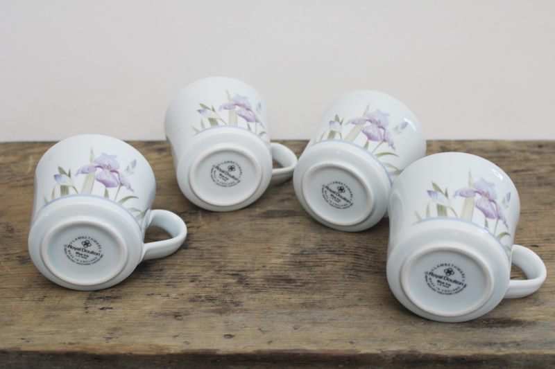 photo of Blue Iris Royal Doulton china cups or mugs set of four, 1980s vintage Lambethware #3