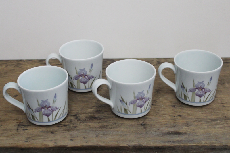 photo of Blue Iris Royal Doulton china cups or mugs set of four, 1980s vintage Lambethware #5